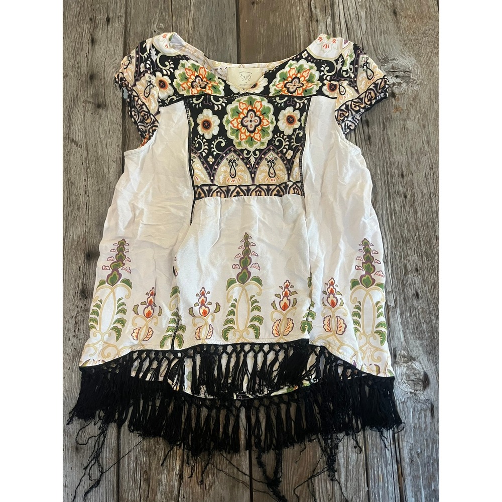 Boho Embroidered Fringe White Floral Blouse